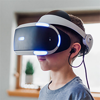 A child wearing a virtual reality headset